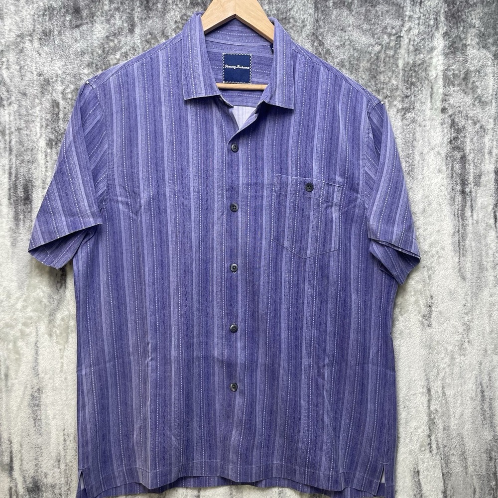 Tommy Bahama Purple Striped Short Sleeve Button-Down Shirt